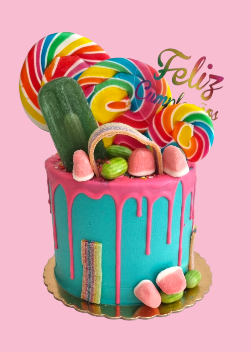 Tarta con Piruletas y Gominolas