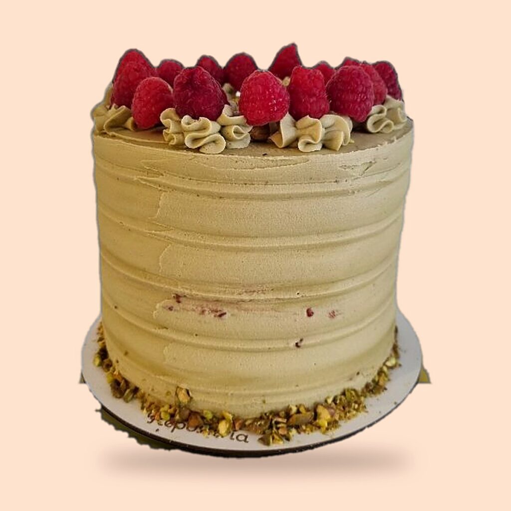 Tarta de pistacho con frambuesa